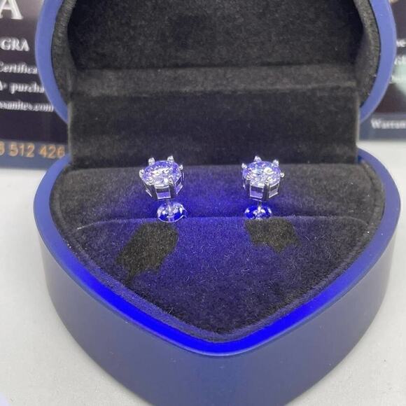 Moissanite Diamond Earrings 2 Ct Studs Six Prong Brilliant Round Cut Round GRA - Picture 7 of 10